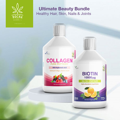 Beauty Bundle Gift Pack - Biotin 10000mcg + Fish Collagen 5000mg. Liquid Supplements 500ml
